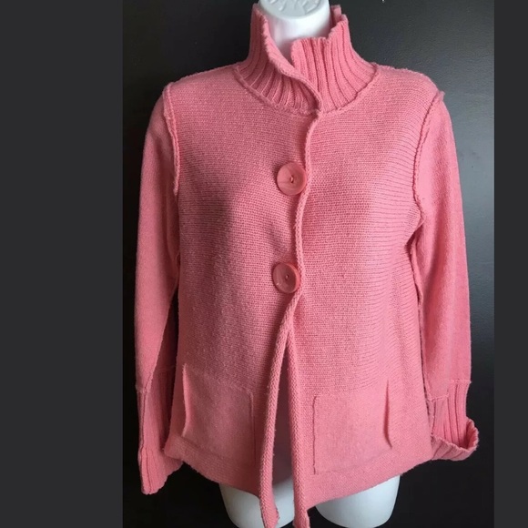 SUNDANCE Catalog Cardigan Sweater Pink Snap Wool - Picture 8 of 8